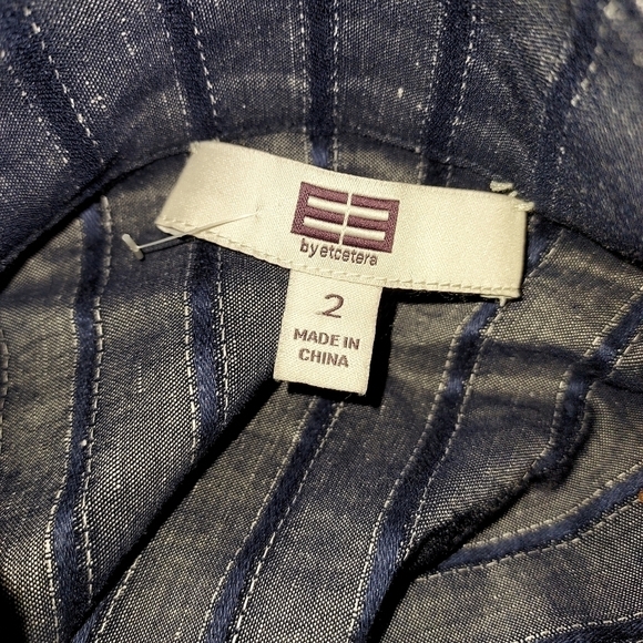 Etcetera E3 Blue striped NWT shirt dress drawstring waist collar, size 2 - Picture 10 of 15